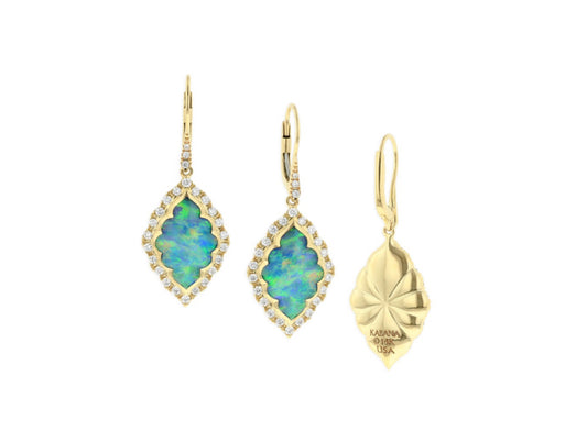 Kabana 14K Yellow Gold Blue Opal and Diamond Drop Earrings