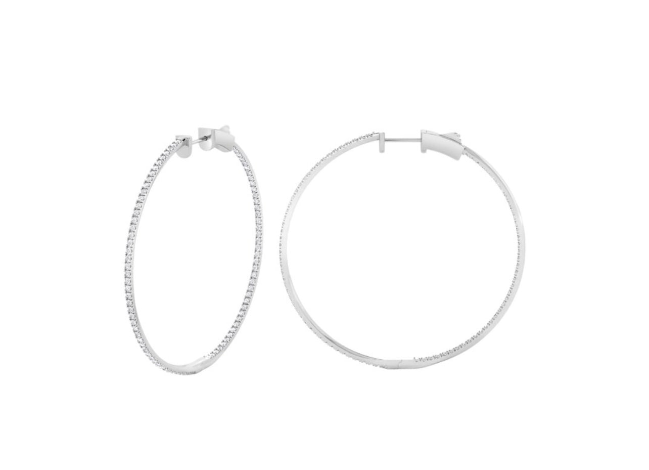 14K White or Yellow gold Extra Large Diamond Inside-Out Hoop Earrings
