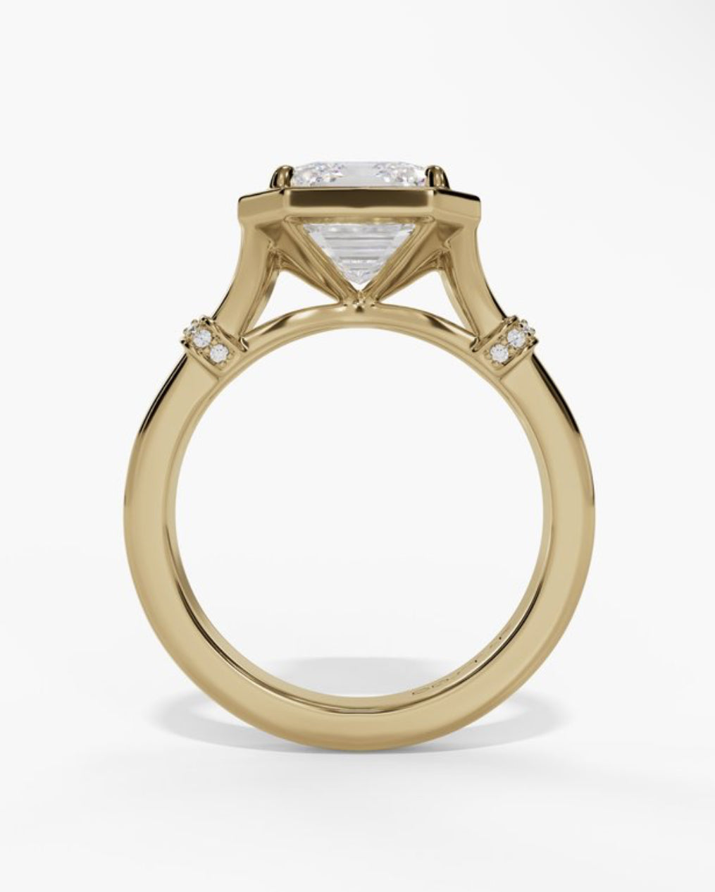 14K Yellow Gold Split Shank Bezel Set Emerald-Cut LAB Grown Diamond Engagement Ring