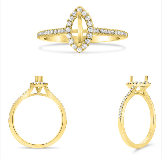 14K Yellow Gold Marquise Halo Engagement Setting