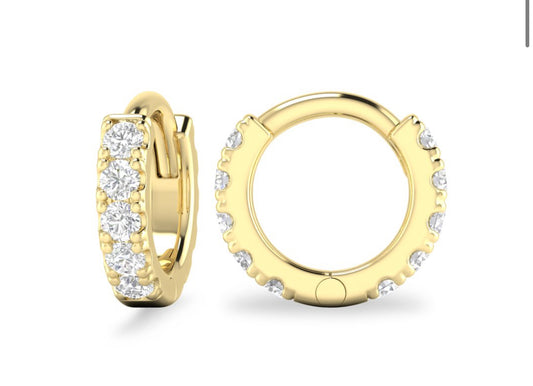 14K Yellow Gold Diamond Hinged Huggies
