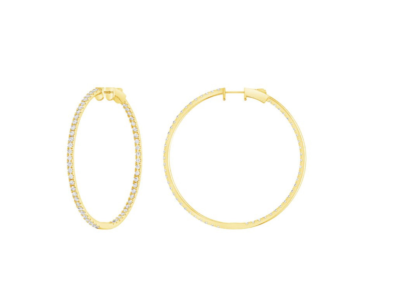 14K White or Yellow Gold Round Shaped Large Inside Out Hoop Earrings