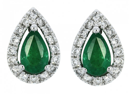 14K Yellow Gold Emerald and Diamond Pear Shape Earrings
