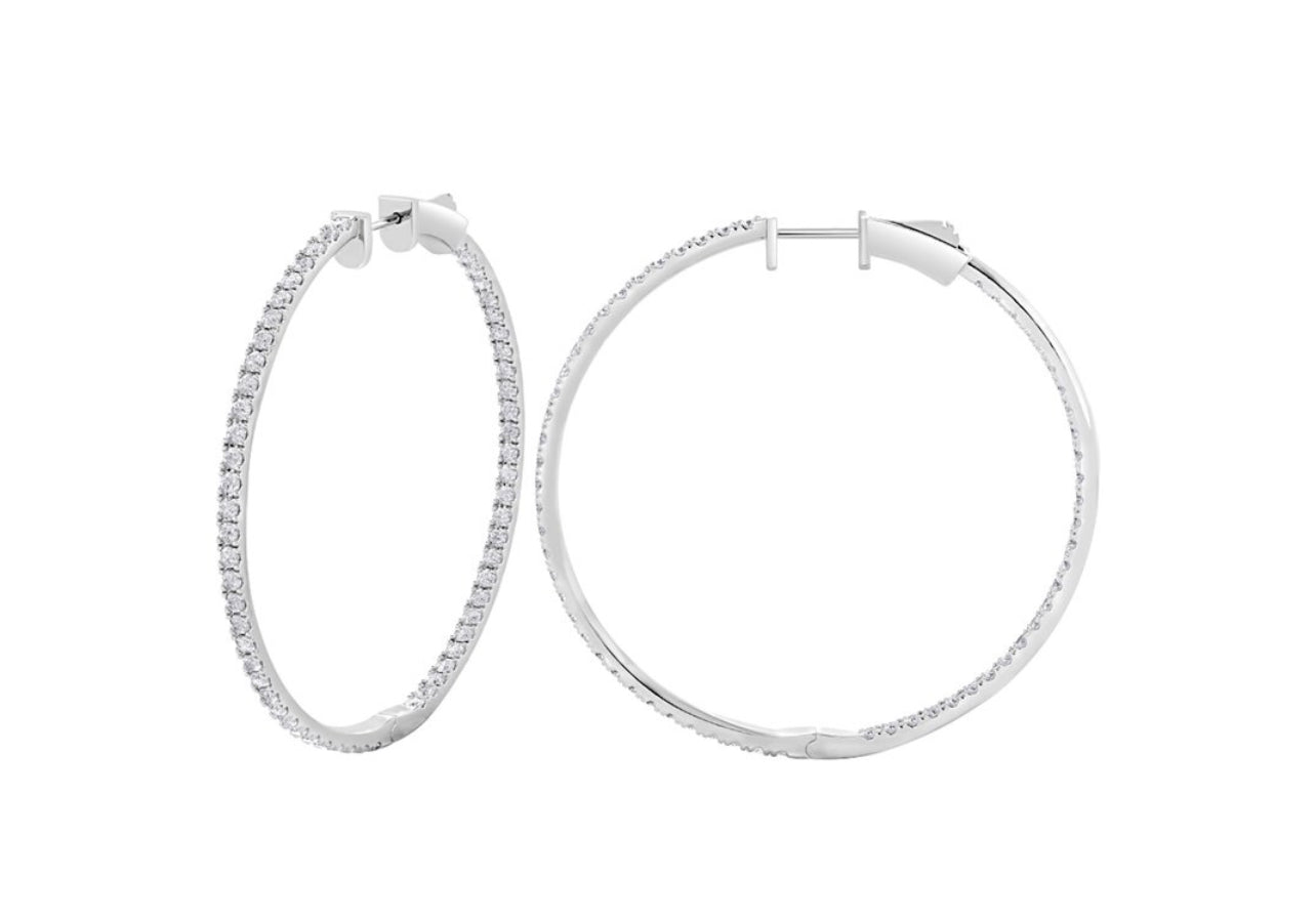 14K White or Yellow Gold Round Shaped Large Inside Out Hoop Earrings