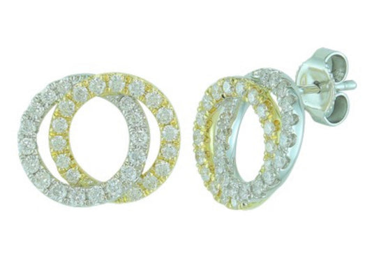 14K White and Yellow Gold Interlocking Circle Stud Earrings