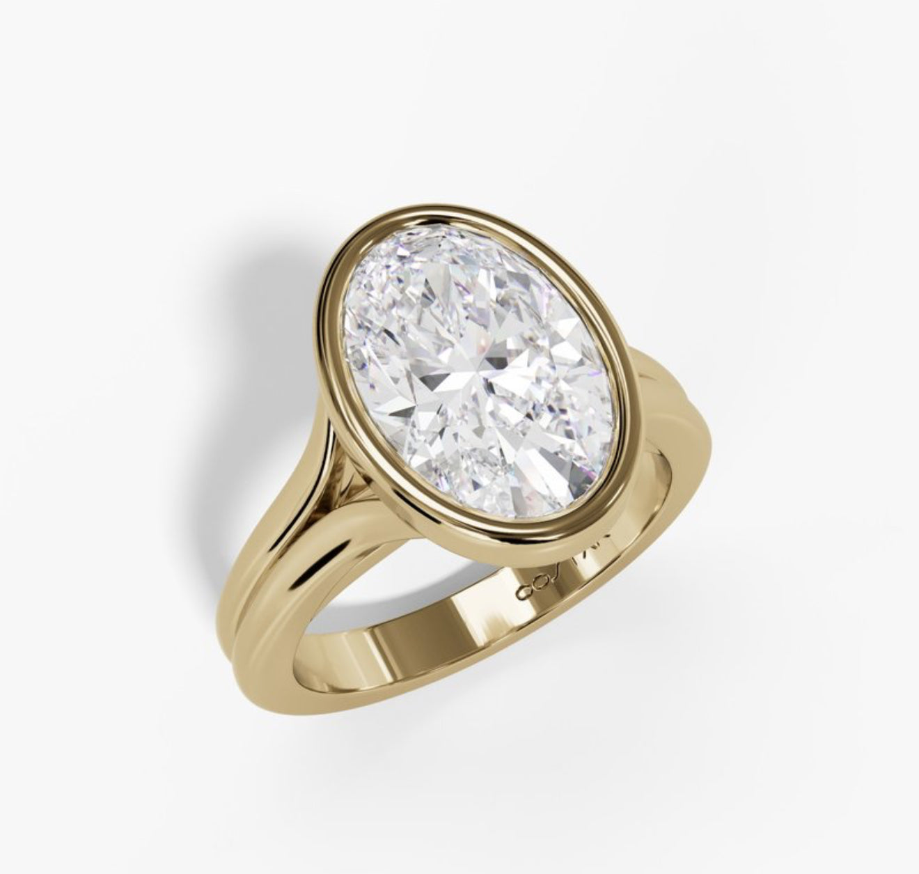 14K Yellow Gold Cathedral Slit-Shank Oval-Cut LAB Grown Diamond Engagement Ring