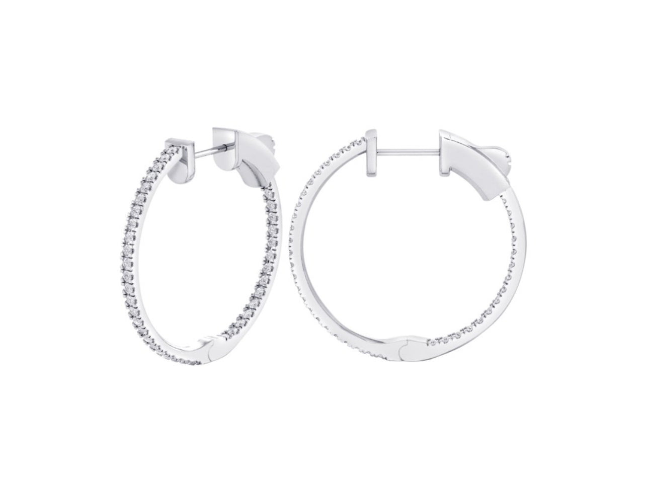 14K White or Yellow Gold Round Shaped Large Inside Out Hoop Earrings