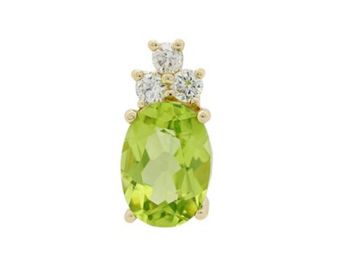 14K Yellow Gold Oval Peridot and Diamond Accented Pendant