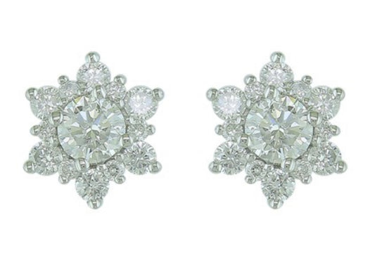 14K White Gold Diamond Earrings with Halo