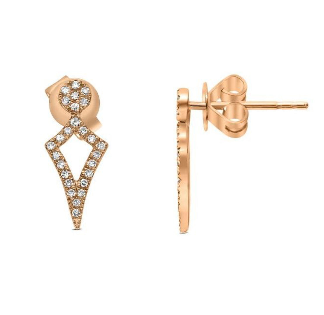 14K Gold Diamond Kite Stud Earring