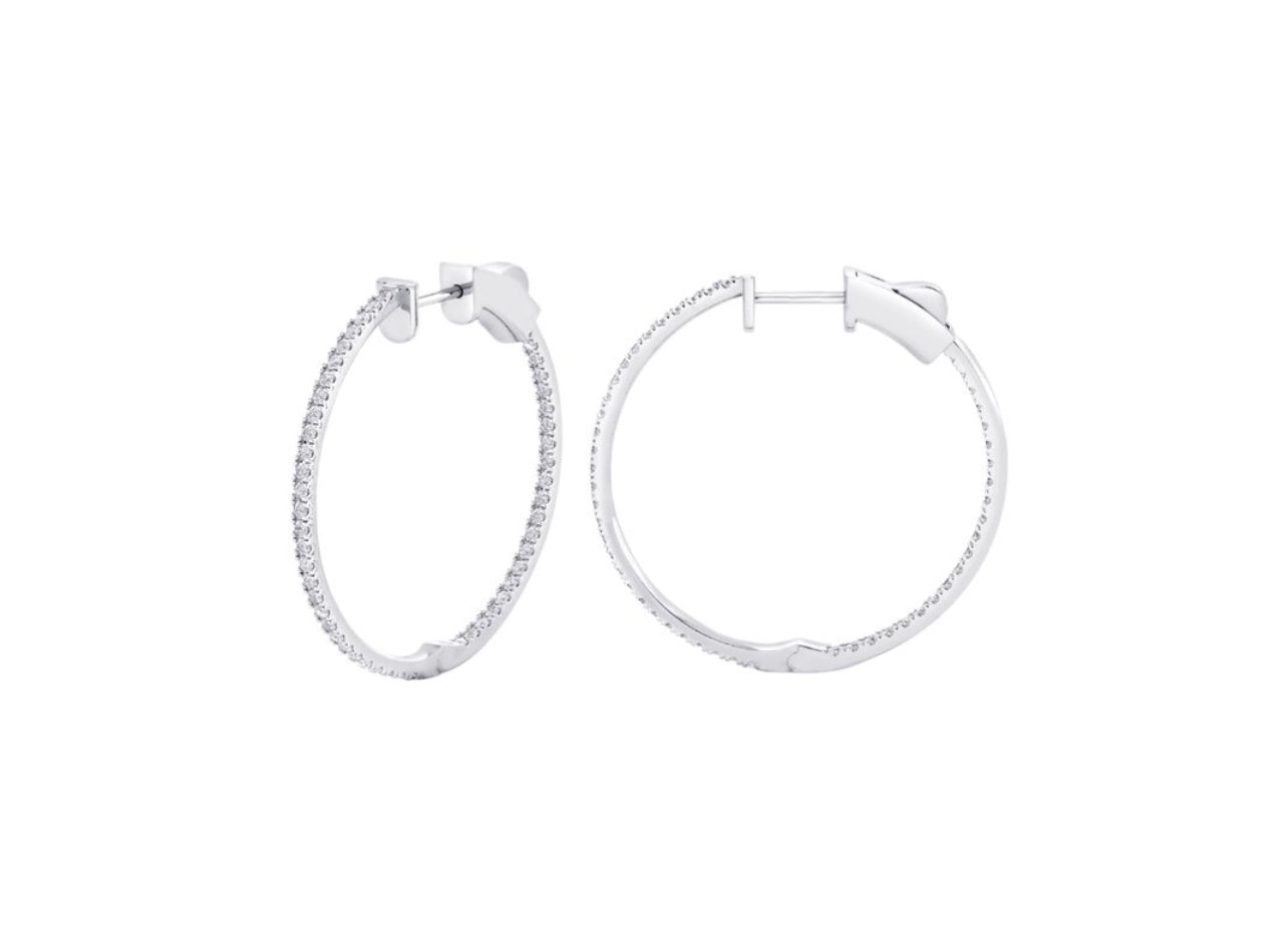 14K White or Yellow Gold Round Shaped Large Inside Out Hoop Earrings