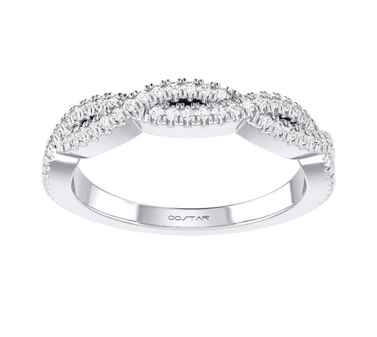 14K White Gold Entwined Diamond Stackable Band