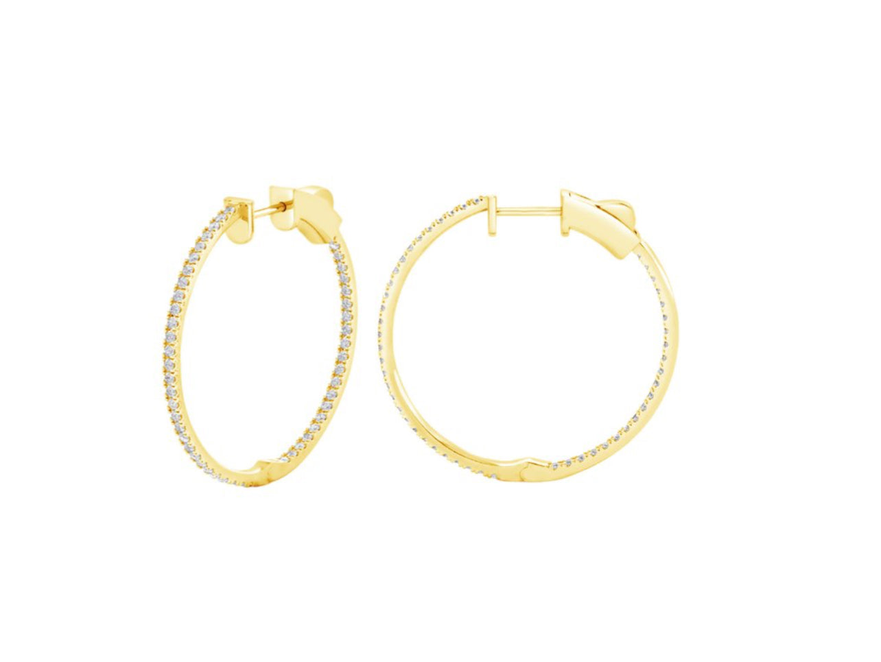 14K White or Yellow Gold Round Shaped Large Inside Out Hoop Earrings