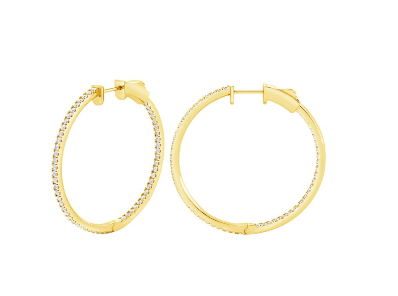 14K White or Yellow Gold Round Shaped Large Inside Out Hoop Earrings