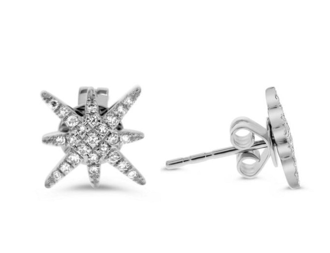 14K Yellow or White Gold Starburst Stud Earrings