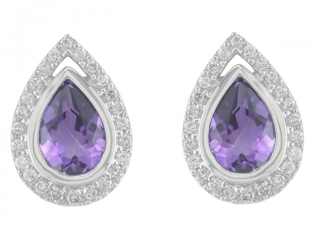 14K White and Rose Gold Amythest Pear-Shape Stud Earrings