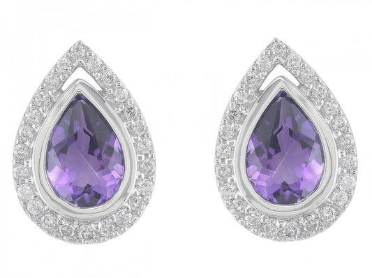 14K White and Rose Gold Amythest Pear-Shape Stud Earrings