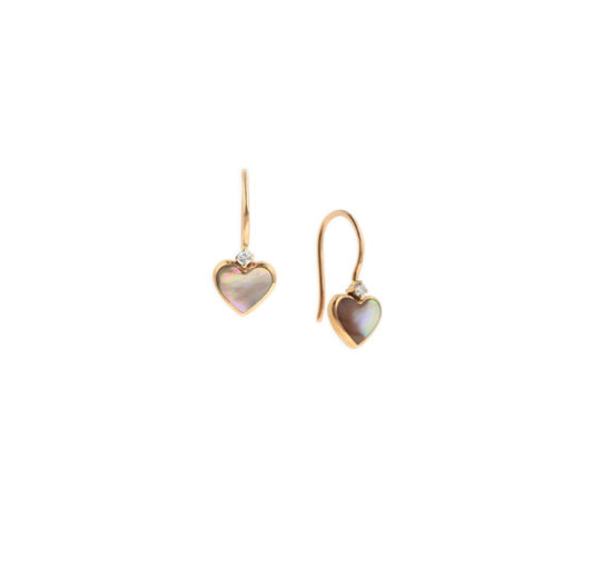 Kabana 14k Rose Gold Heart Pink Mother of Pearl Diamond Dangle earrings