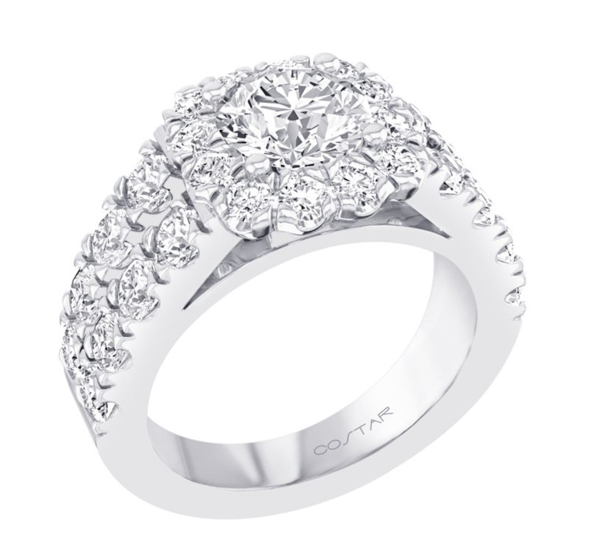14K White Gold Split Shank Halo Engagement Ring Setting