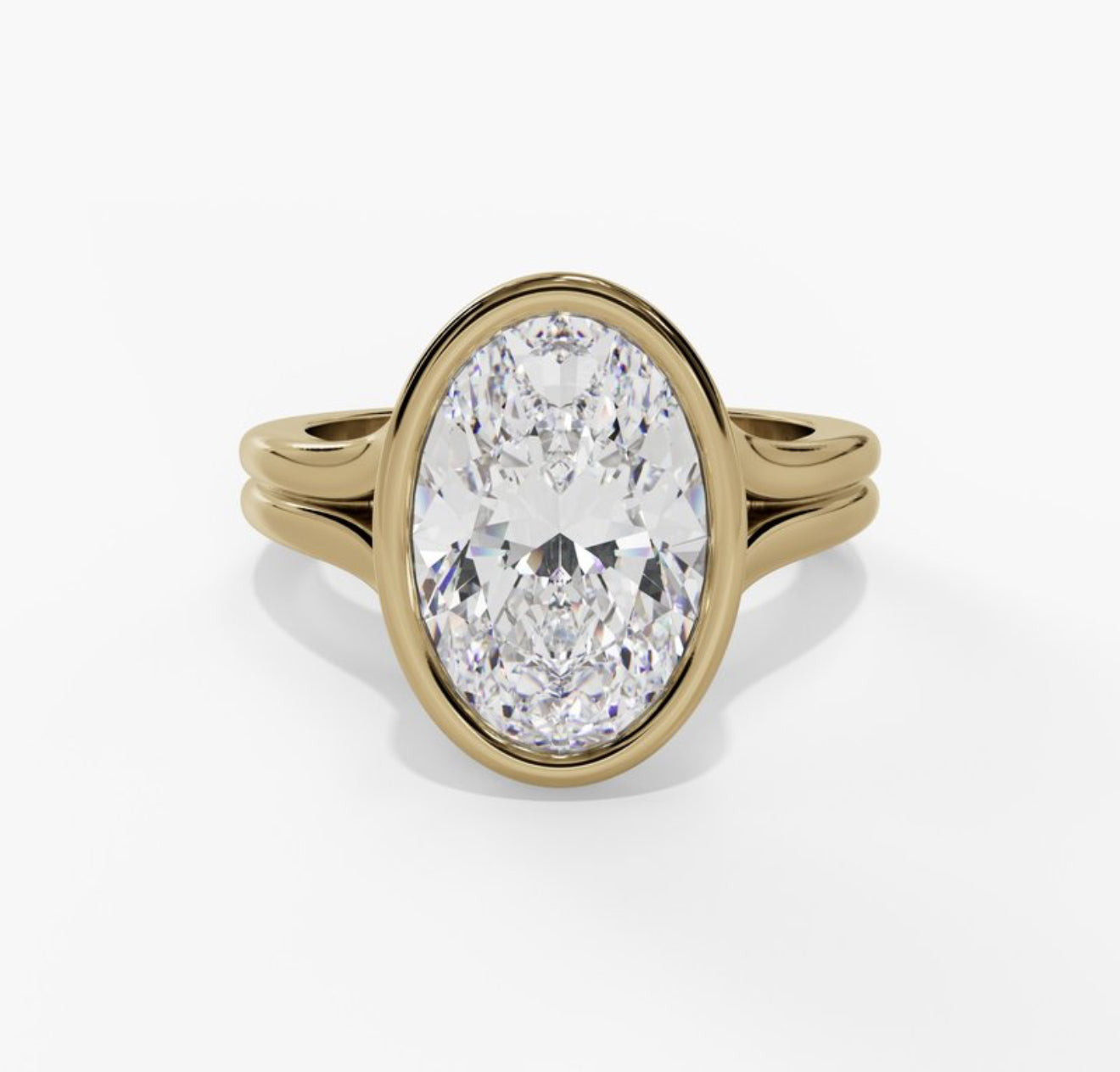 14K Yellow Gold Cathedral Slit-Shank Oval-Cut LAB Grown Diamond Engagement Ring