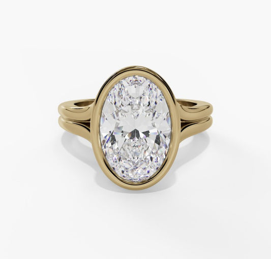 14K Yellow Gold Cathedral Slit-Shank Oval-Cut LAB Grown Diamond Engagement Ring