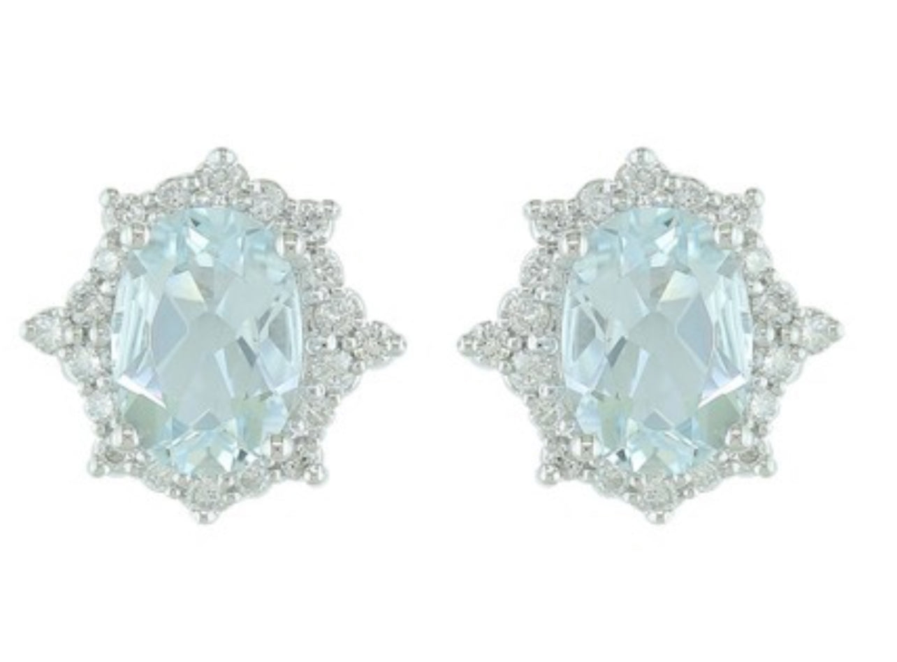 14K White Gold Aquamarine and Diamond Earrings
