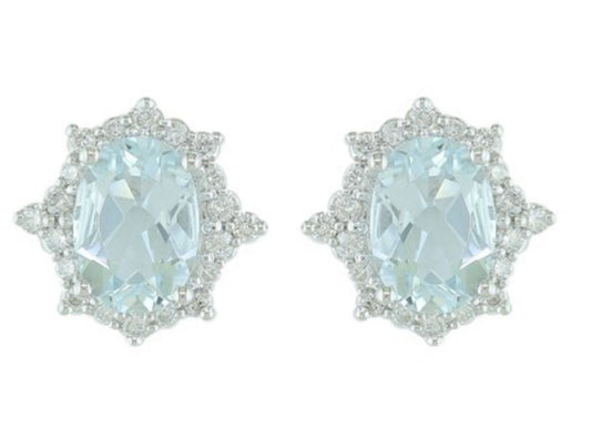 14K White Gold Aquamarine and Diamond Earrings