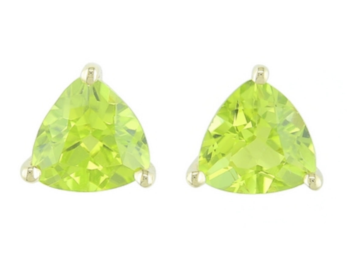 14K White Gold Trillion Cut Peridot Stud Earrings