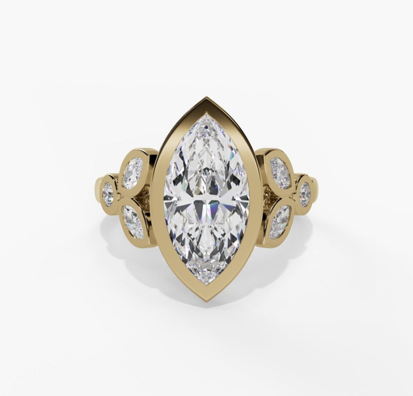 14K Yellow Gold Bezel Set LAB Grown Marquise Cut Diamond Engagement Ring