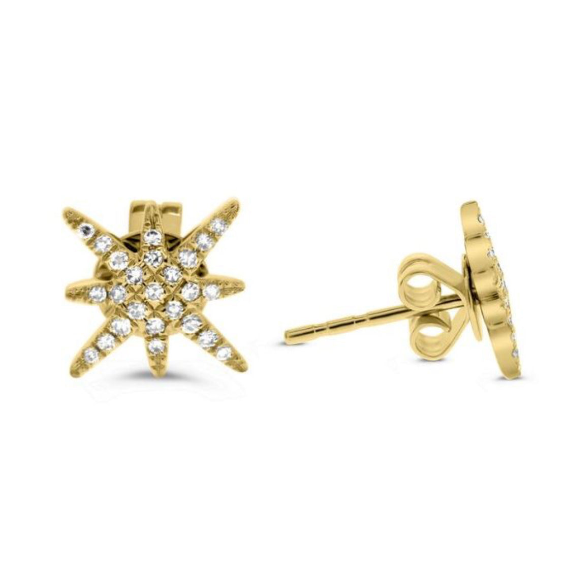 14K Yellow or White Gold Starburst Stud Earrings