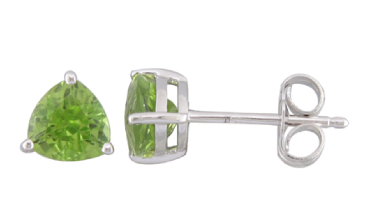 14K White Gold Trillion Cut Peridot Stud Earrings