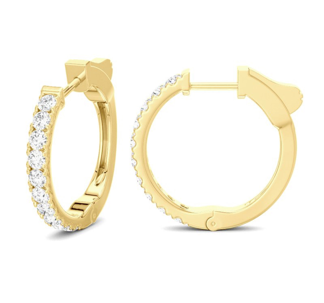 14K Yellow Gold Small Diamond Huggies Hoop Earrings