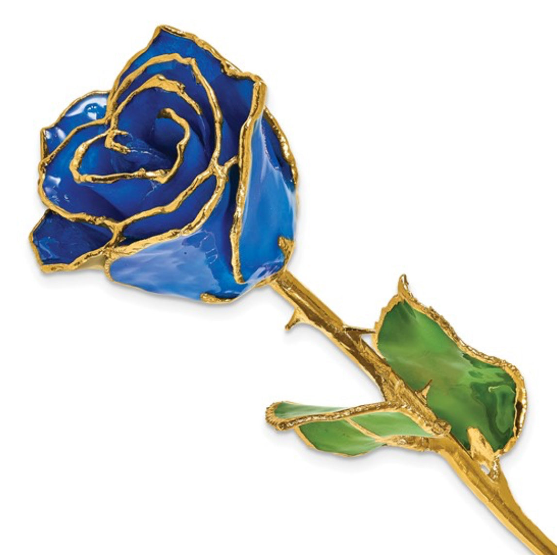 Genuine Blue Sapphire Lacquer Dipped Rose with 24K Gold Trim