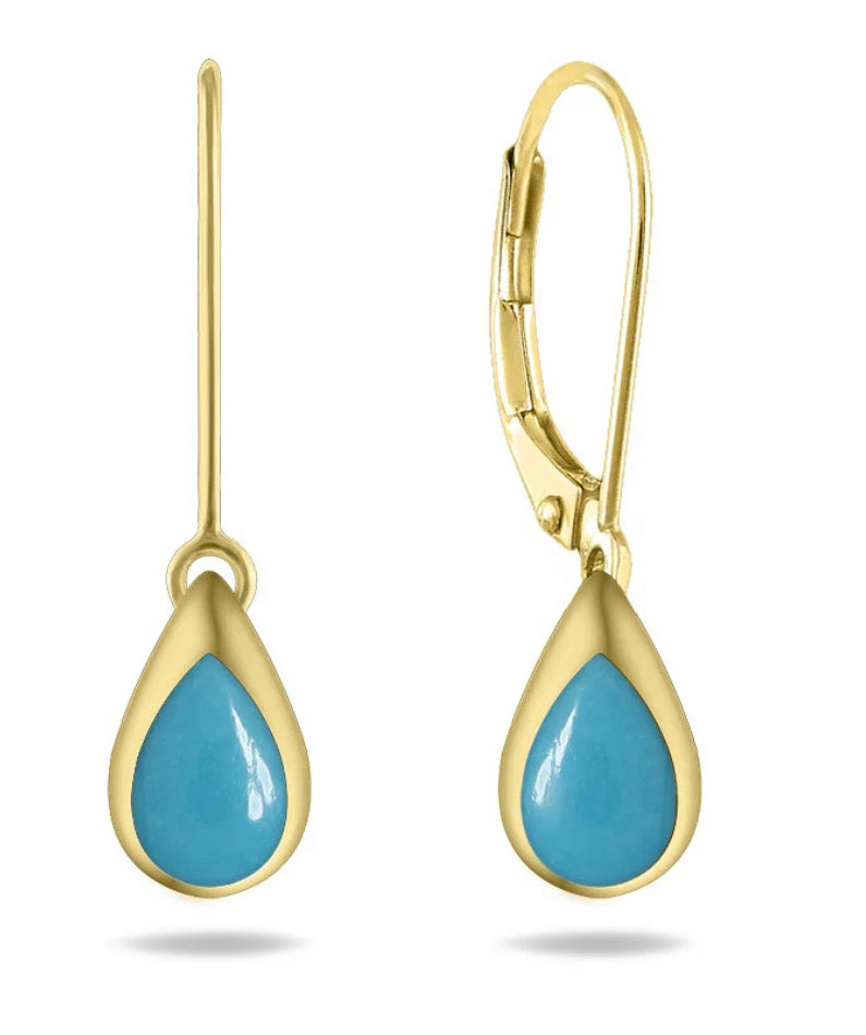 14K Yellow Gold KABANA Leaver Back Teardrop Sleeping Beauty Turquoise