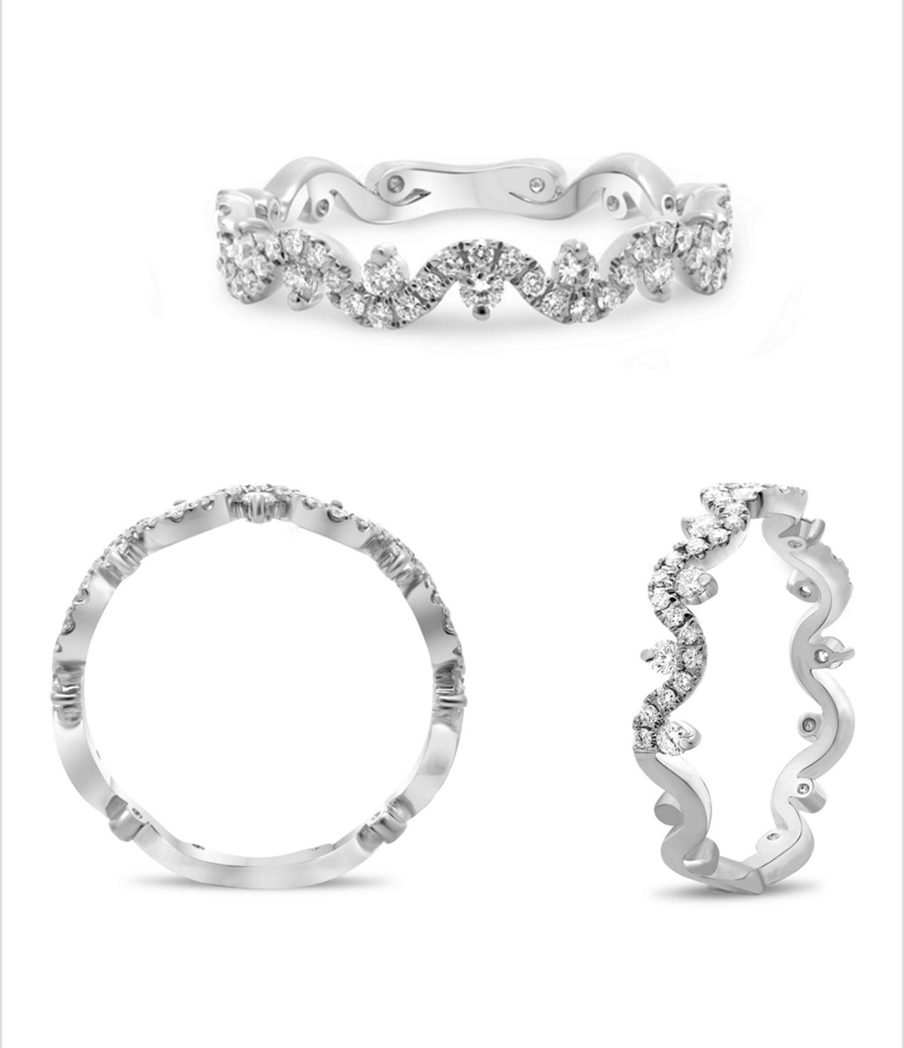 14K White Gold Wavy Diamond Band