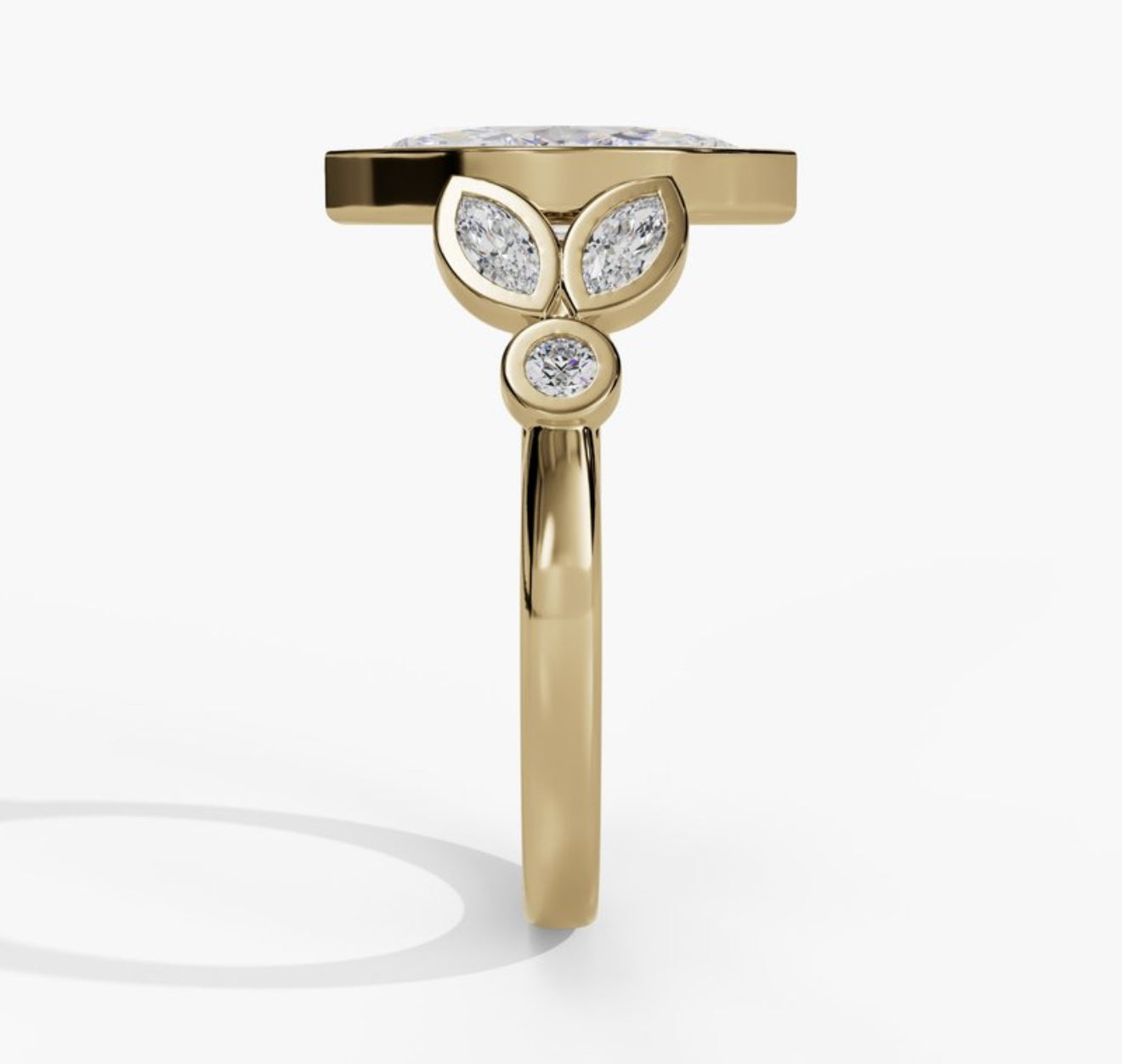 14K Yellow Gold Bezel Set LAB Grown Marquise Cut Diamond Engagement Ring