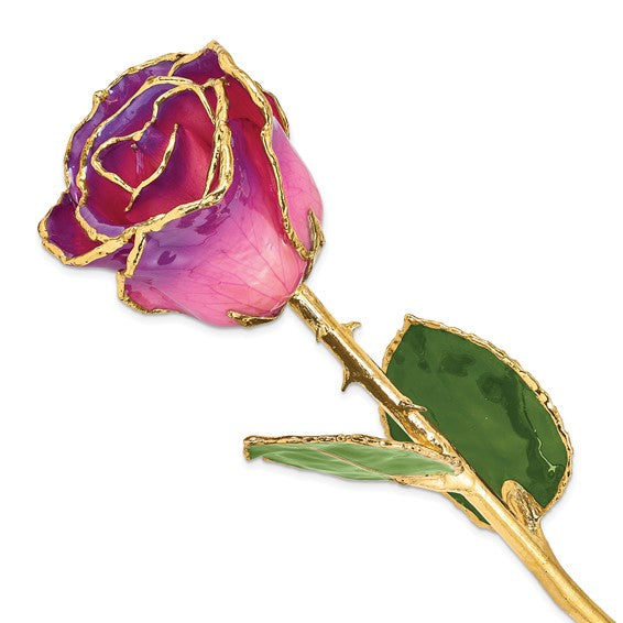Genuine Lacquered Dipped Pink Amethyst Rose with 24K Gold Trim
