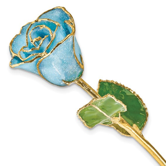 Genuine Light Blue Lacquer Dipped Rose with 24K Gold Trim