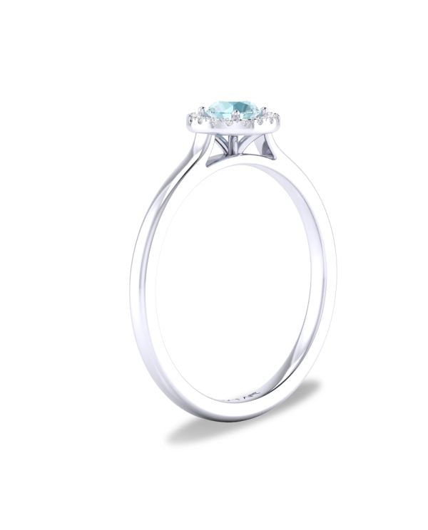 10K White Gold Aquamarine and Diamond Halo Ring