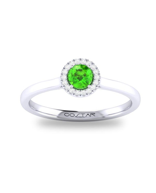 10K or 14K White or Yellow Gold Peridot and Diamond Halo Ring