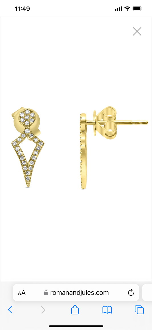 14K Yellow Gold Diamond Kite Style Stud Earring