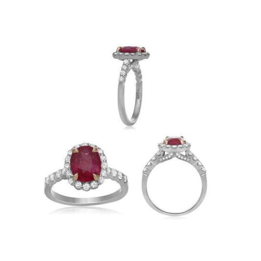14K White and Yellow gold Natural Red Ruby and Diamond Ring
