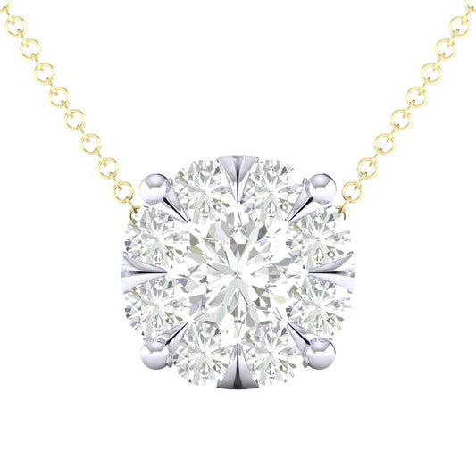 14K White or Yellow Gold Diamond Cluster Necklace