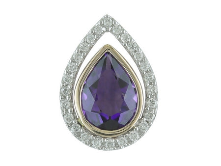 14K White and Rose Gold Amethyst and Diamond Pear-Shaped Pendant
