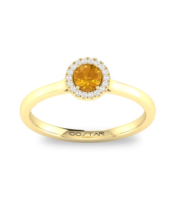 10K Yellow Gold Citrine and Diamond Halo Ring
