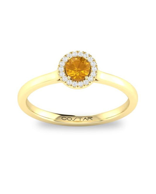 10K or 14K Yellow or White Gold Citrine and Diamond Halo Ring