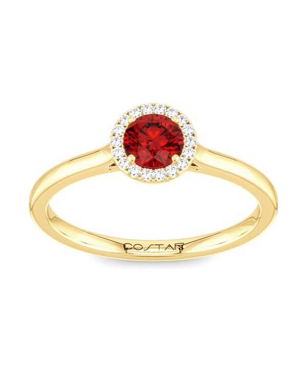 10K Yellow Gold Ruby and Diamond Halo Ring