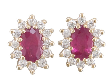 14K White Gold Ruby and Diamond Stud Earrings