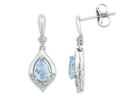14K White Gold Aquamarine and Diamond Dangle Earrings
