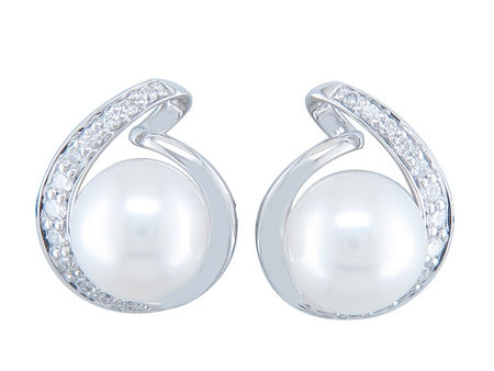 14K White Gold Pearl and Diamond Open Work earrings